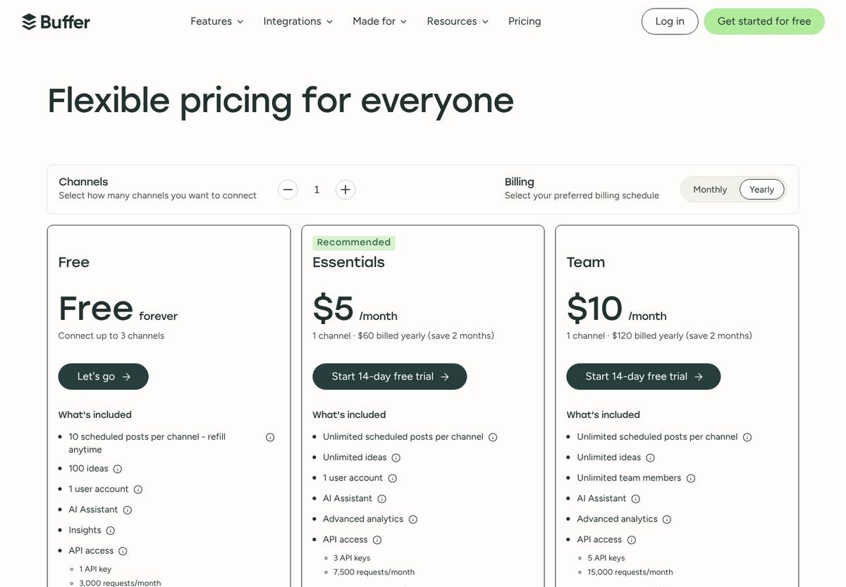 Buffer pricing page, 22 October 2026