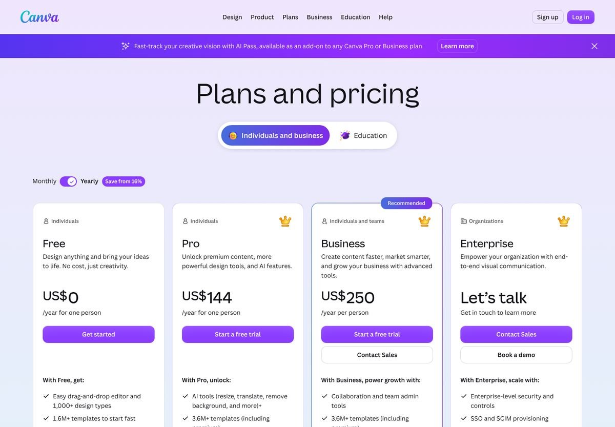 Canva pricing page, 22 October 2026