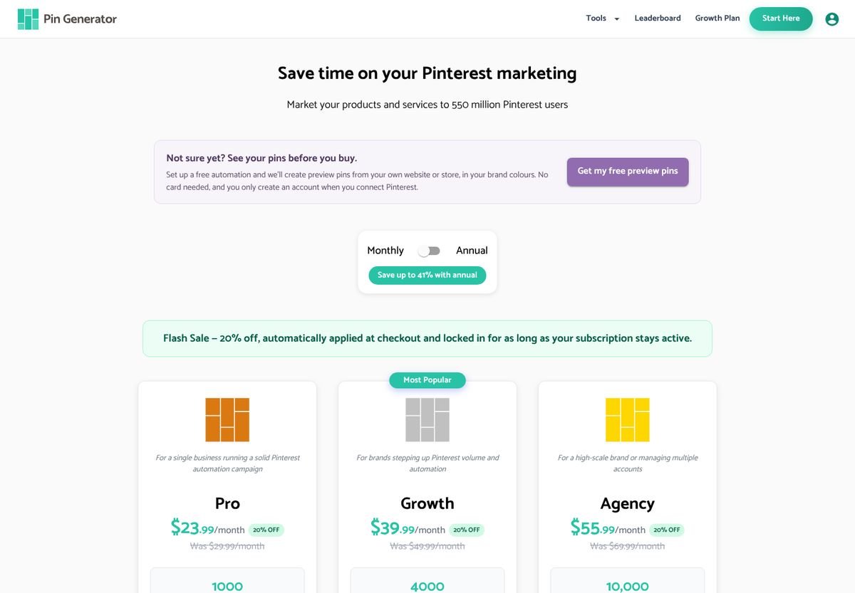 Pin Generator pricing page, 22 October 2026