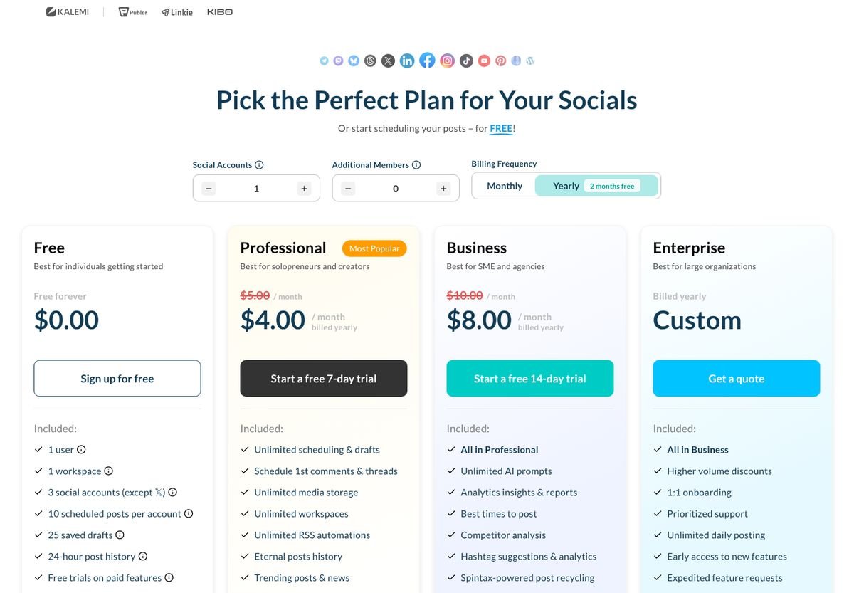 Publer pricing page, 22 October 2026