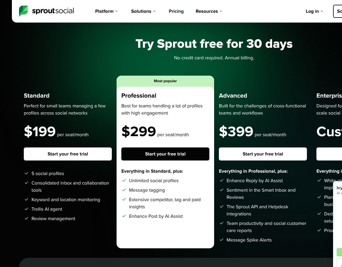 Sprout Social pricing page, 22 October 2026